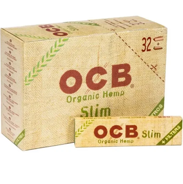 Papel de Fumar OCB Organic Hemp Slim + Tips (Caja 32Und)