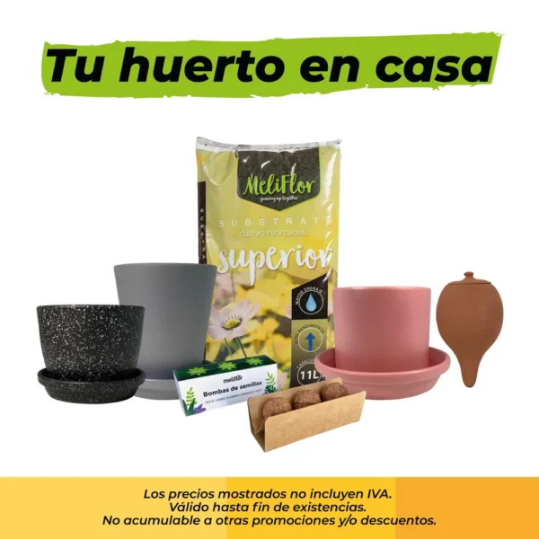 Promo Meliflor Huerto con Aromáticas en Macetas de diseño (Albahaca, hierbabuena y menta)